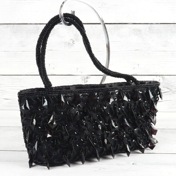 Bijoux Terner Black Satin Beaded Mini Bag - Picture 1 of 10